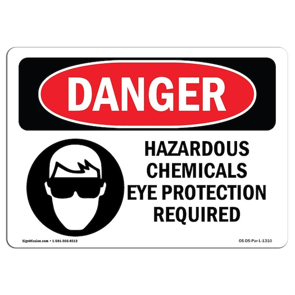 OSHA, Hazardous Chemicals Eye Protection Required, 5in X 3.5in, 10PK, 5" W, 3.5" H, Landscape, PK10